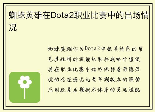 蜘蛛英雄在Dota2职业比赛中的出场情况