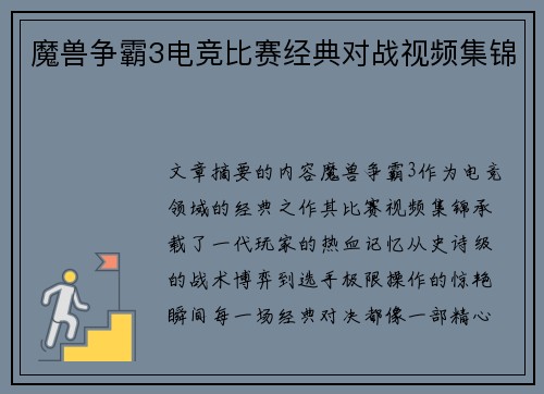 魔兽争霸3电竞比赛经典对战视频集锦